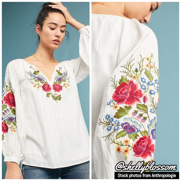 Anthropologie Tops - NWT Anthropologie Mira Embroidered Peasant Blouse